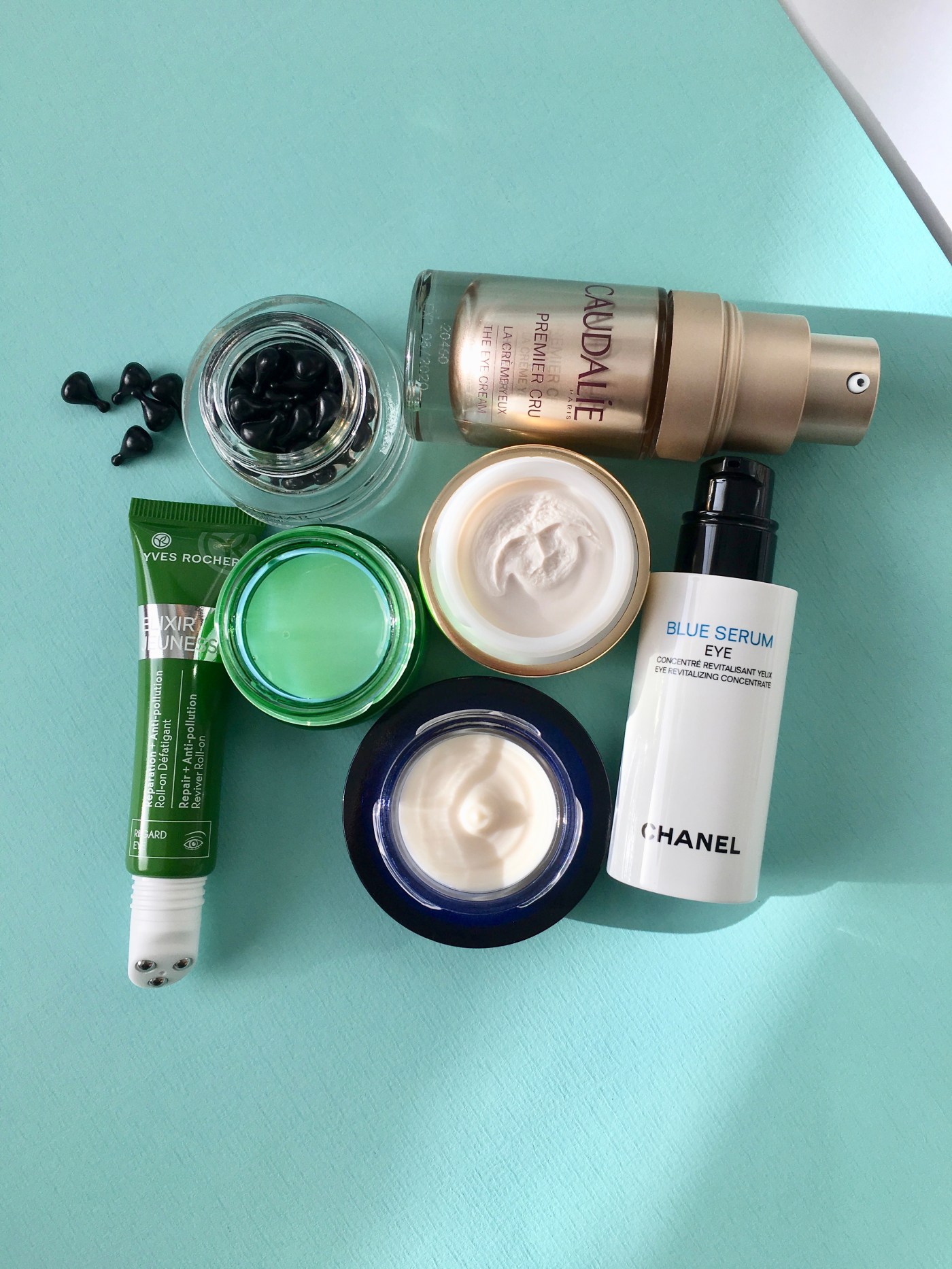 eye creams estée lauder yves rocher collistar the body shop guerlain caudalie premier cru blue serum chanel