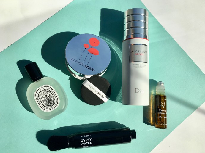 flowerbykenzo cushion Dior Homme sport Gypsy Water Byredo Canvas Perfume Oil & other stories Eau Rose hair perfume Diptyque