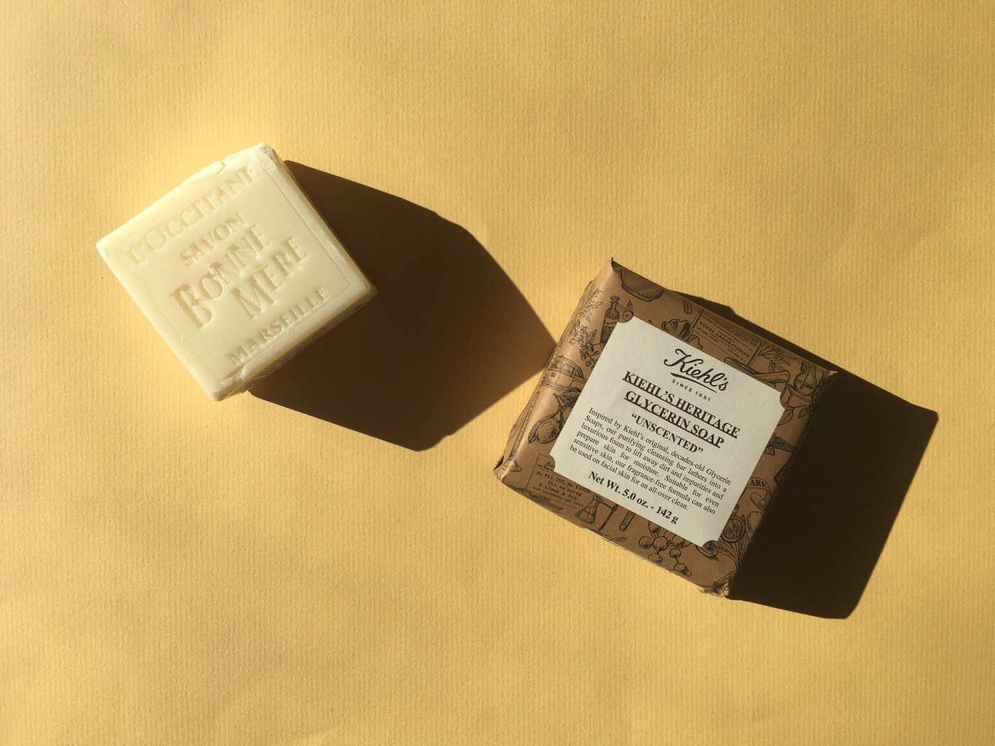 l'occitane Kiehl's heritage glycerin soap fragrance-free soap bars